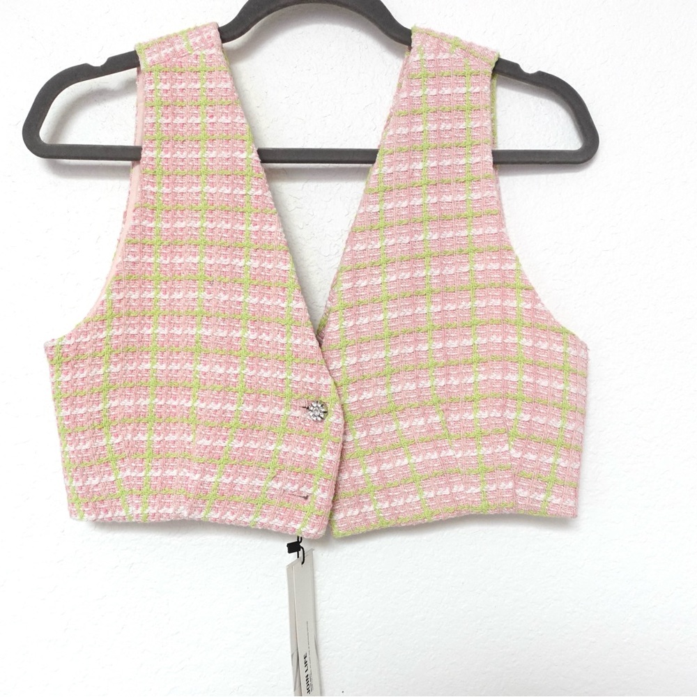 Zara Pink and Green Plaid Crop Top